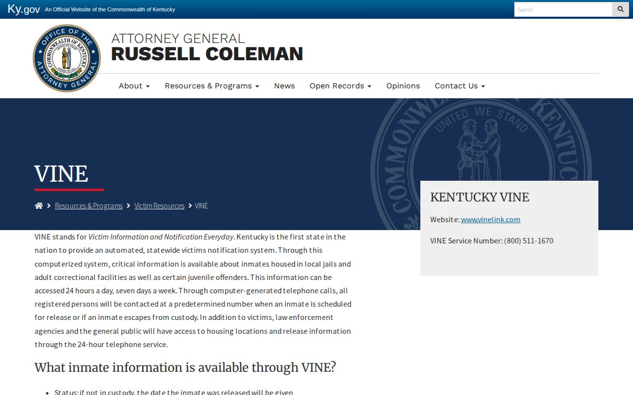 Edmonson County VINELink released and not-in-custody result meaning